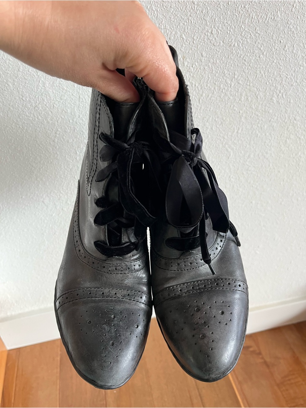 Born Black Leather Lace-Up Ankle Boots